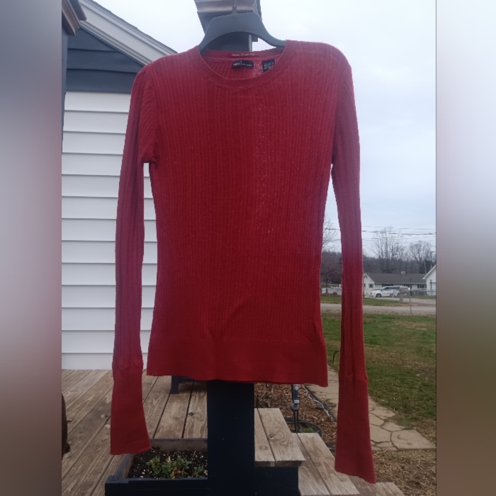 Moda International Scoop Neck Sweater Sz L Red Rabbit Hair Wool Blend.